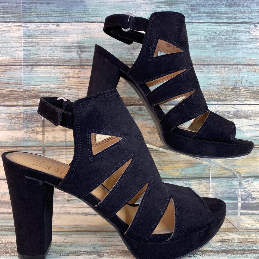 Naturalizer Etta Womens Size 6.5M Platform Sandals Black Hook & Loop Ankle Strap